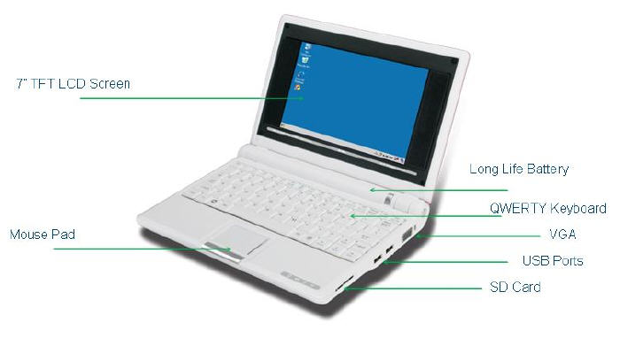 mini portátil jl7200 7inch UMPC com tela de TFT Samsung ARM926EJ - preto